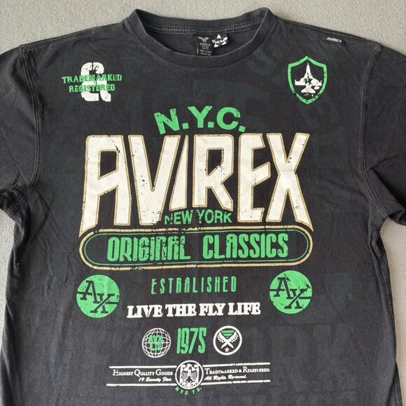 Vintage Avirex Y2K T-Shirt Mens Black Spellout Streetwear Graphic Logo Grunge M - Picture 2 of 13